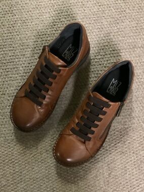 Miz Mooz Tan Leather Zip-Accent Sneaker